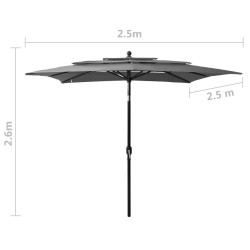 3-poziomowy parasol na aluminiowym słupku, antracyt, 2,5x2,5 m