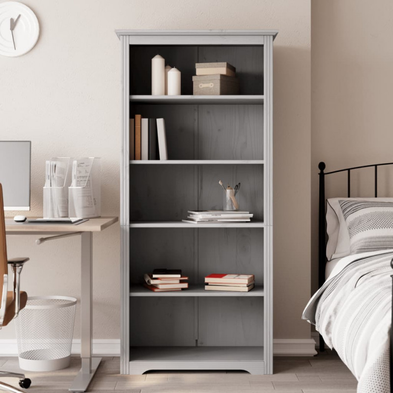 Biblioteczka BODO, szara, 82x40x173 cm, sosnowa, 5 półek