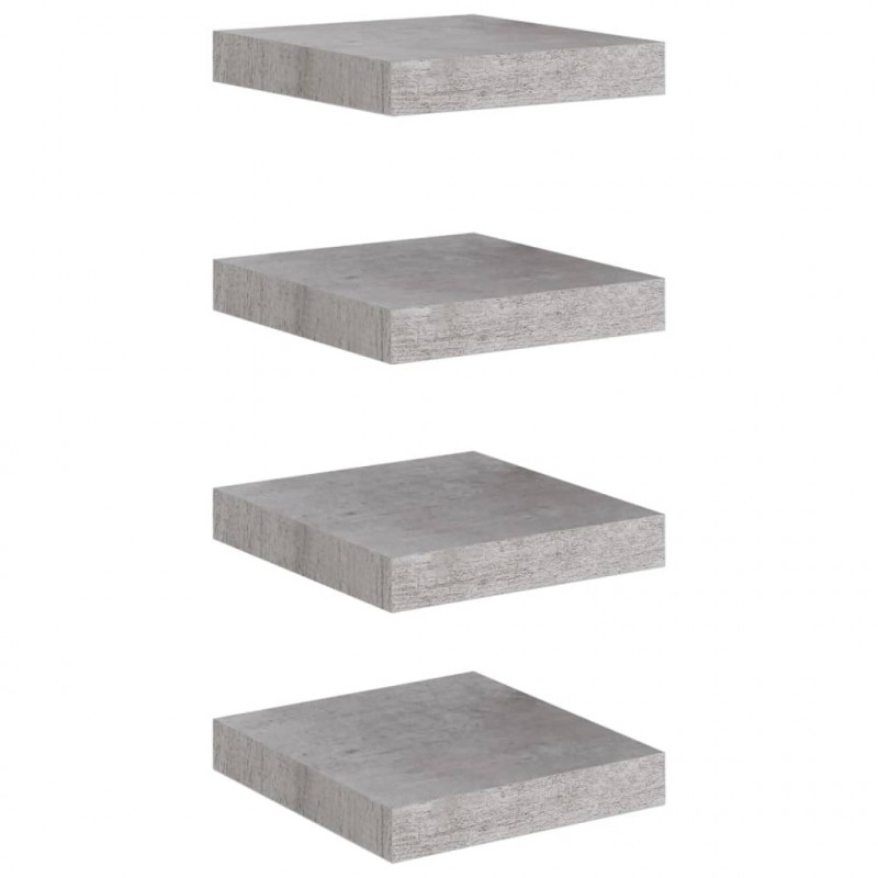 Półki ścienne, 4 szt., szarość betonu, 23 x 23,5 x 3,8 cm, MDF