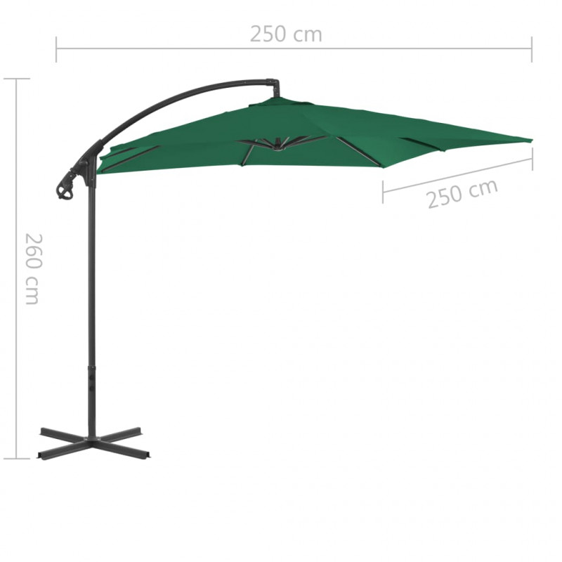 Parasol wiszący ze stalowym słupkiem, 250x250 cm, zielony