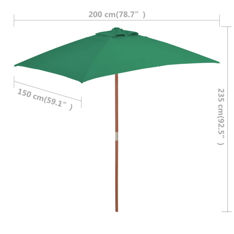 Parasol ogrodowy na drewnianym słupku, 150 x 200 cm, zielony