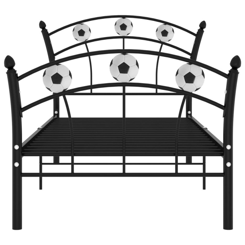 Rama łóżka z motywem piłki nożnej, czarna, metalowa, 90x200 cm