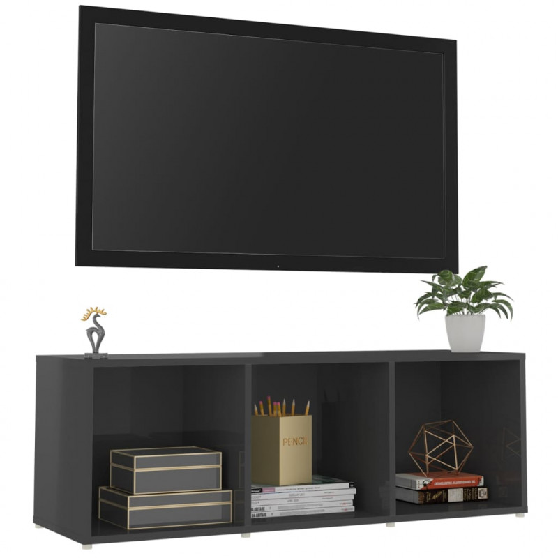 Szafka pod TV, szara na wysoki połysk, 107x35x37 cm