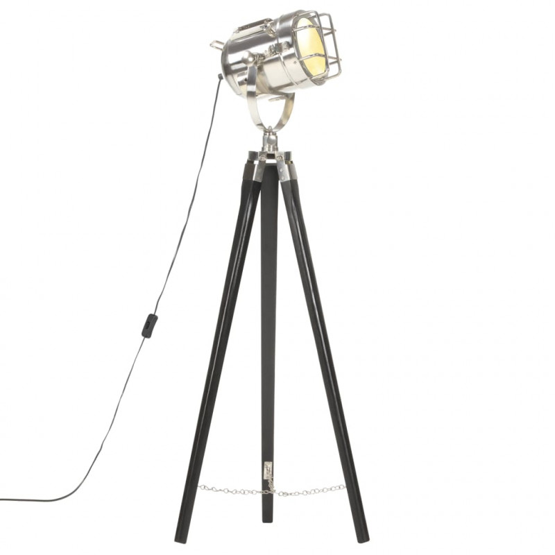Lampa podłogowa na trójnogu, czarna, lite drewno mango, 97 cm