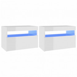 Szafki TV z LED, 2 szt., wysoki połysk, białe, 60x35x40 cm