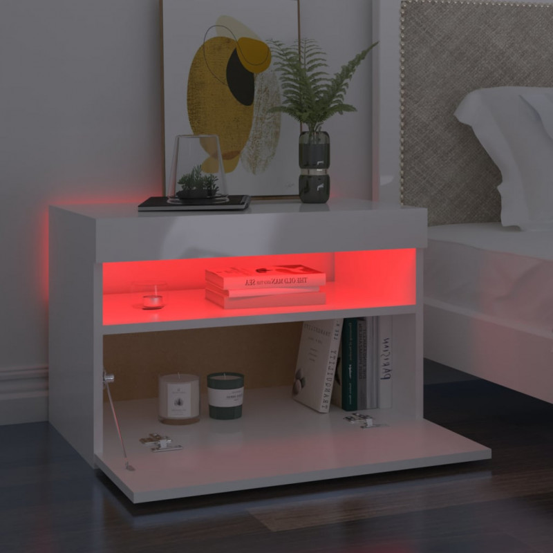 Szafki TV z LED, 2 szt., wysoki połysk, białe, 60x35x40 cm