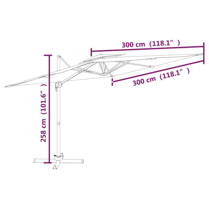 Wiszący parasol z podwójną czaszą, czarny, 300x300 cm