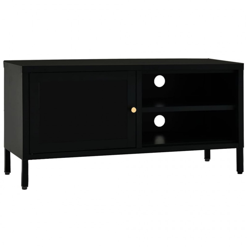 Szafka pod telewizor, czarna, 90x30x44 cm, stal i szkło