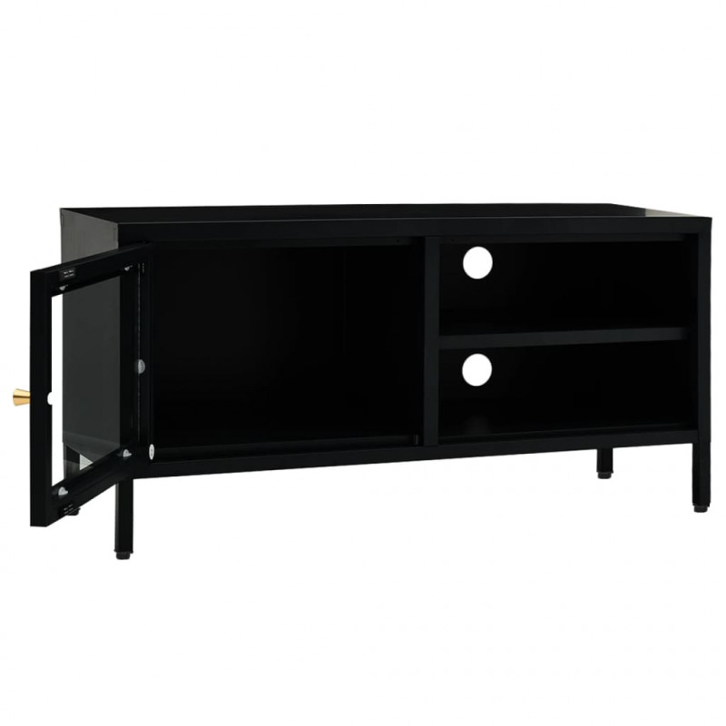Szafka pod telewizor, czarna, 90x30x44 cm, stal i szkło
