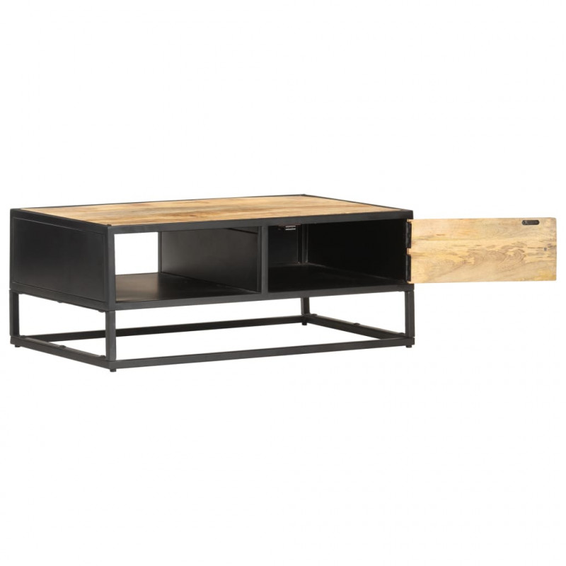Stolik kawowy z drzwiczkami, 90x55x36 cm, surowe drewno mango