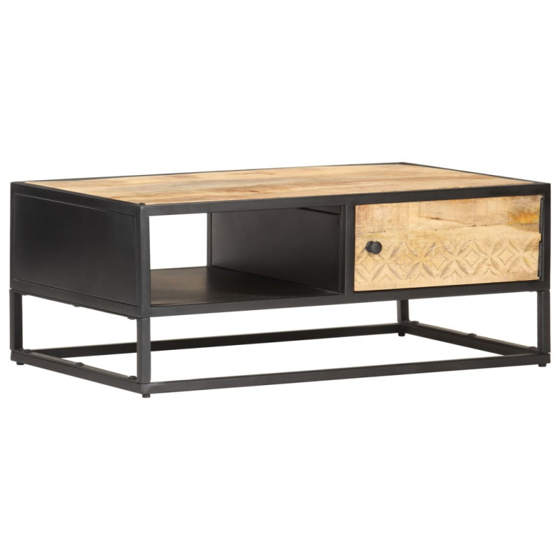 Stolik kawowy z drzwiczkami, 90x55x36 cm, surowe drewno mango