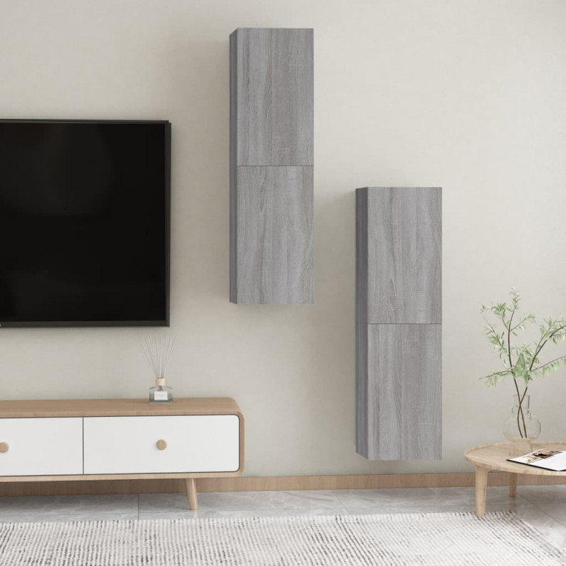 Wiszące szafki TV, 2 szt., szary dąb sonoma, 30,5x30x110 cm