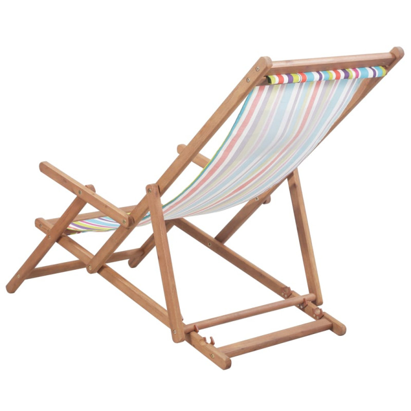 Składany leżak plażowy, tkanina i drewniana rama, wielokolorowy