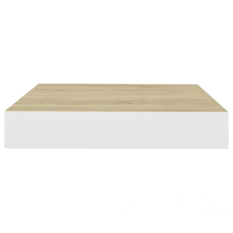 Wisząca półka ścienna, dębowo-biała, 23 x 23,5 x 3,8 cm, MDF