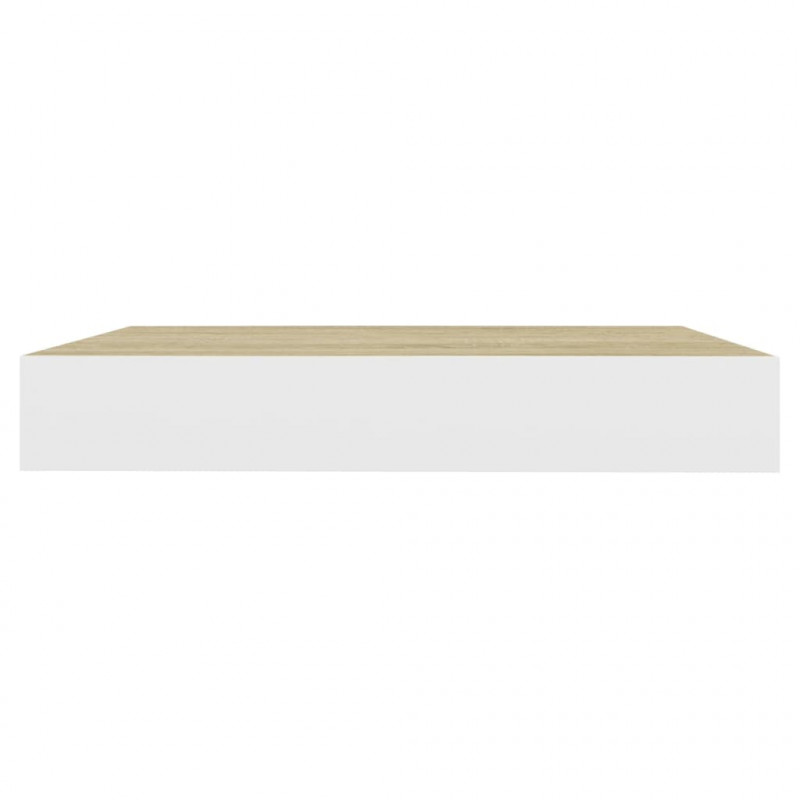 Wisząca półka ścienna, dębowo-biała, 23 x 23,5 x 3,8 cm, MDF
