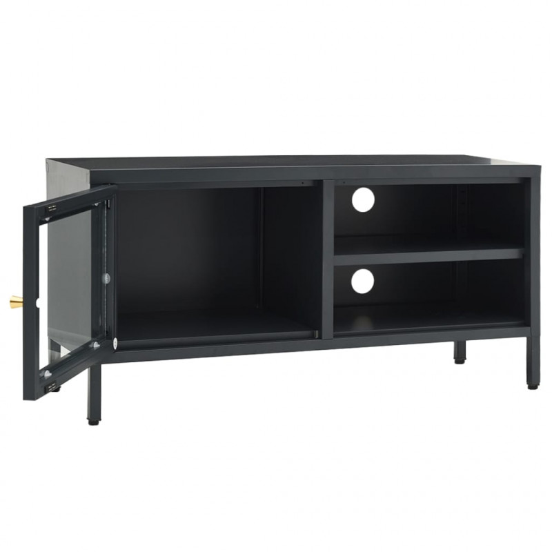 Szafka pod telewizor, antracytowa, 90x30x44 cm, stal i szkło