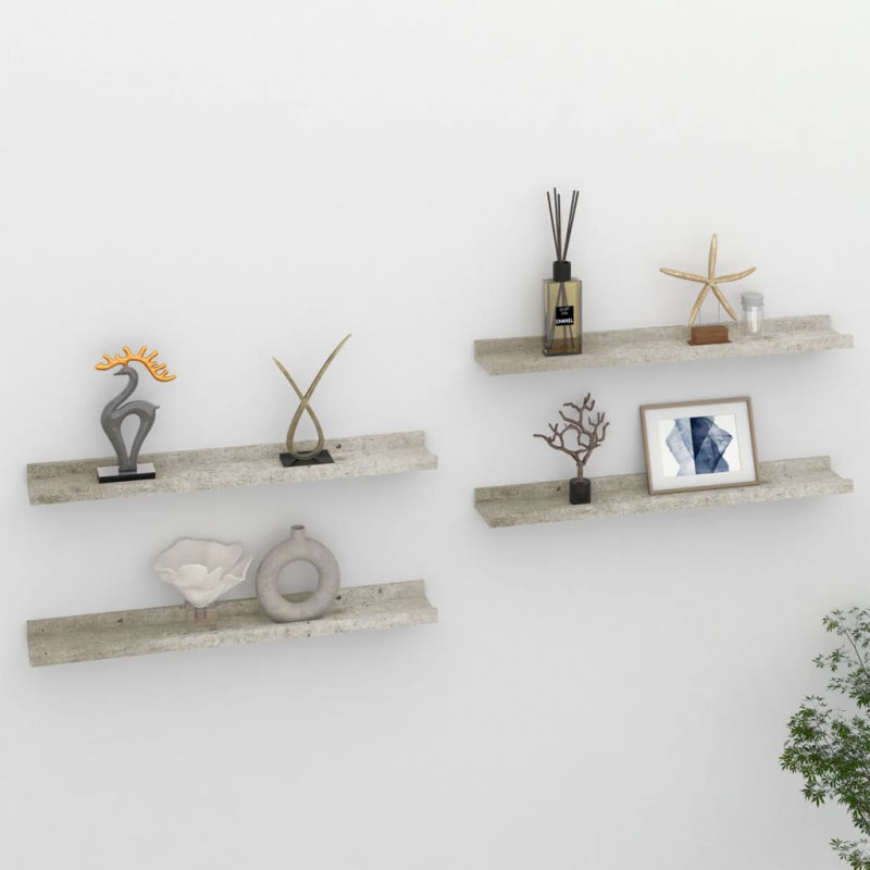 Półki ścienne, 4 szt., szarość betonu, 60x9x3 cm