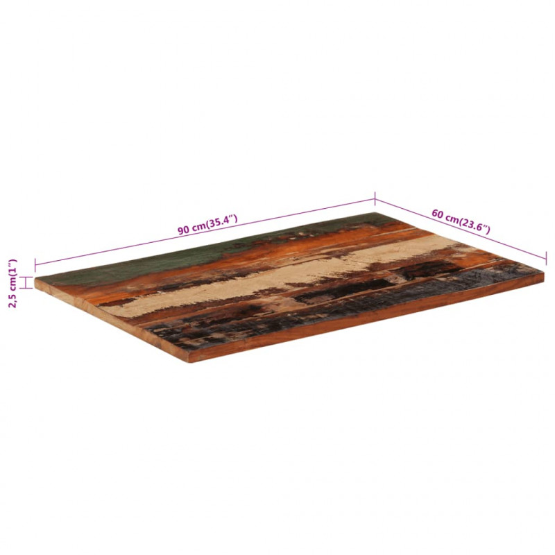 Prostokątny blat stołu 60x90 cm 25-27 mm, lite drewno z odzysku