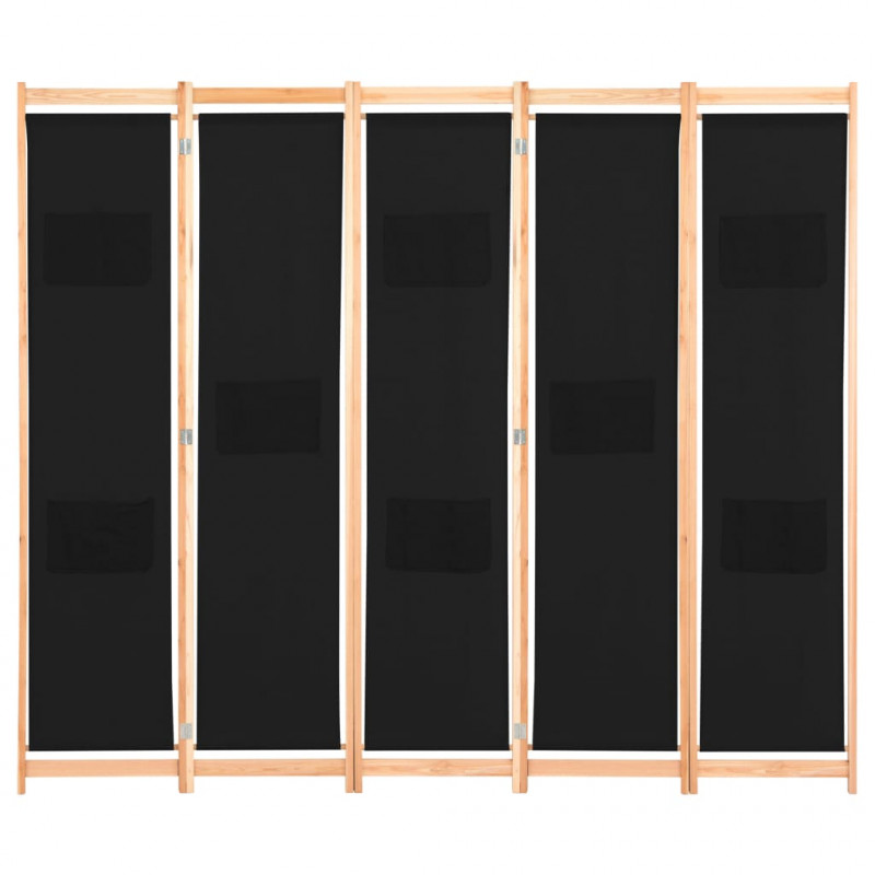 Parawan 5-panelowy, czarny, 200 x 170 x 4 cm, tkanina