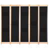 Parawan 5-panelowy, czarny, 200 x 170 x 4 cm, tkanina