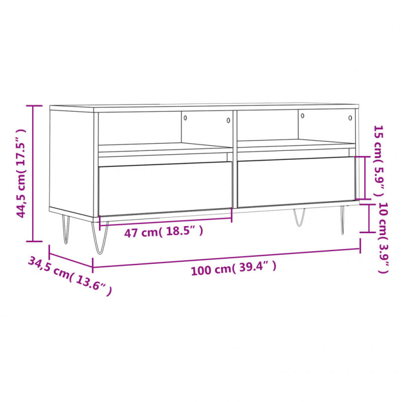 Szafka pod TV, przydymiony dąb, 100x34,5x44,5 cm