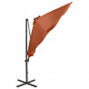 Parasol wiszący z lampkami LED i słupkiem, terakota, 300 cm
