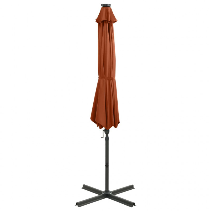 Parasol wiszący z lampkami LED i słupkiem, terakota, 300 cm