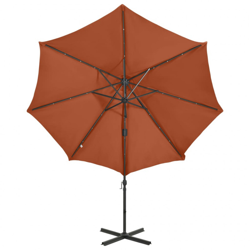Parasol wiszący z lampkami LED i słupkiem, terakota, 300 cm
