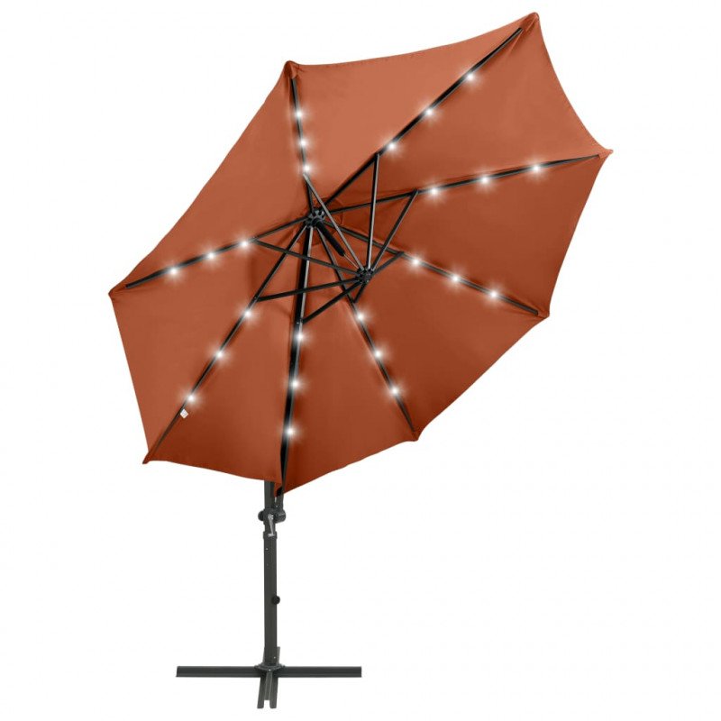 Parasol wiszący z lampkami LED i słupkiem, terakota, 300 cm