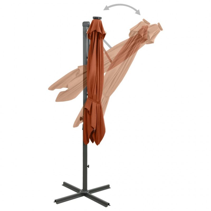 Parasol wiszący z lampkami LED i słupkiem, terakota, 300 cm