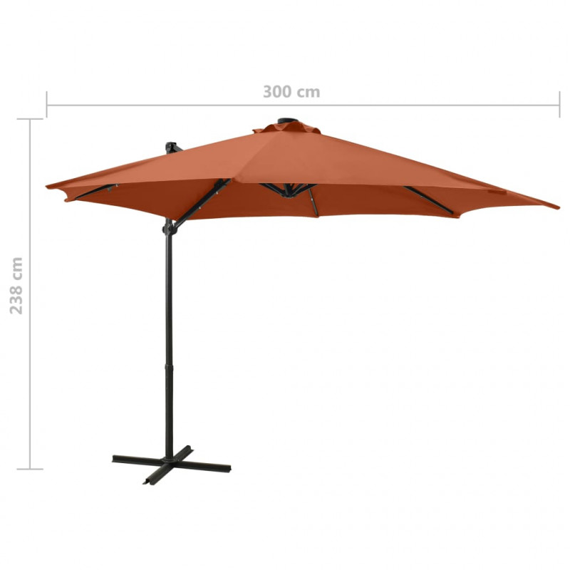 Parasol wiszący z lampkami LED i słupkiem, terakota, 300 cm