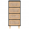 Komoda, czarna, 40x30x90 cm, lita sosna i naturalny rattan