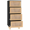 Komoda, czarna, 40x30x90 cm, lita sosna i naturalny rattan