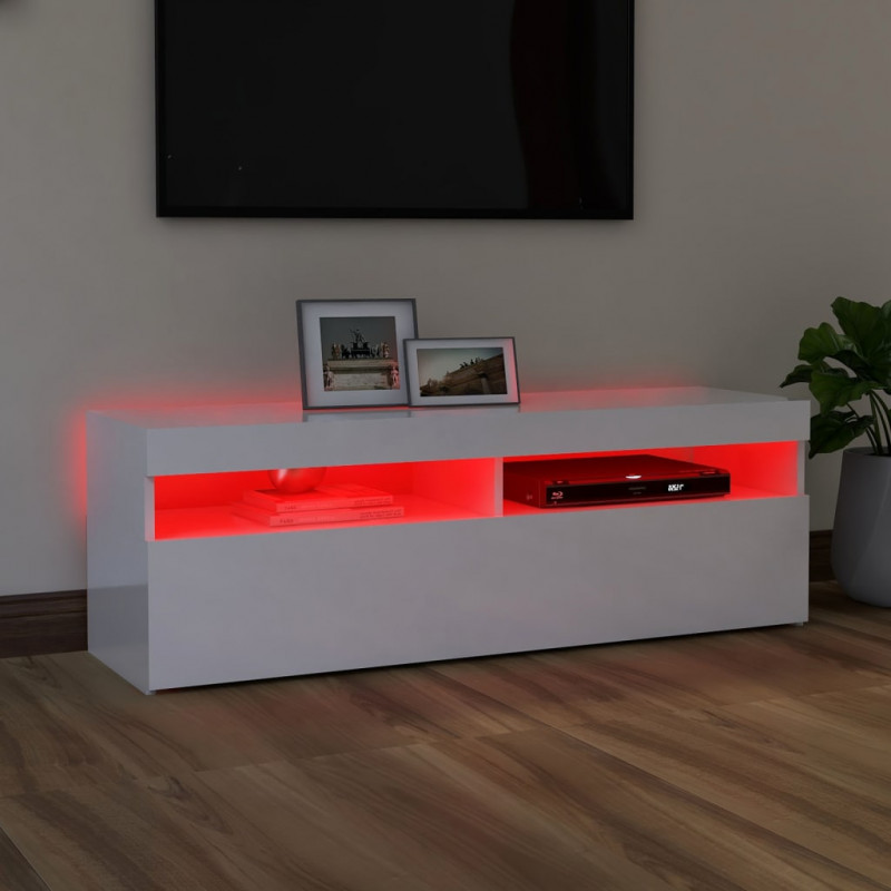 Szafka TV z oświetleniem LED, biała, wysoki połysk, 120x35x40cm