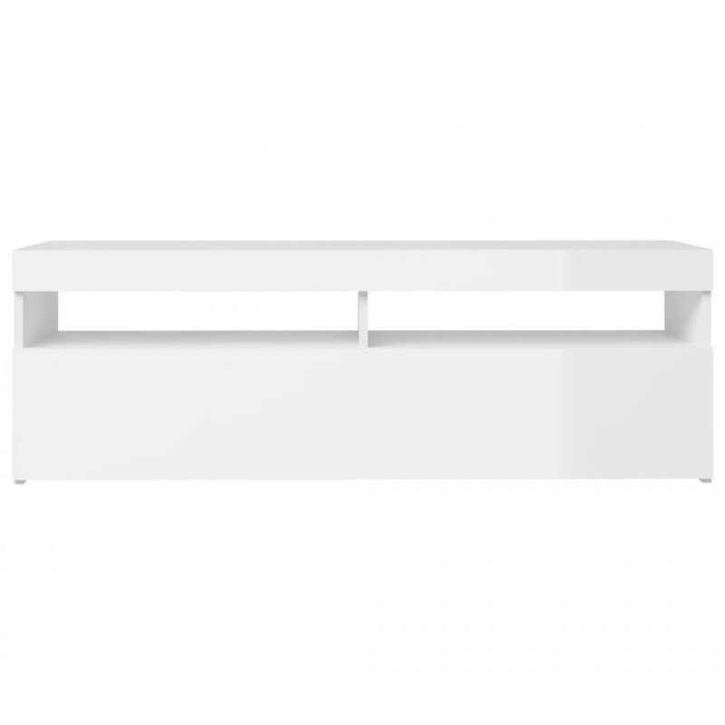 Szafka TV z oświetleniem LED, biała, wysoki połysk, 120x35x40cm