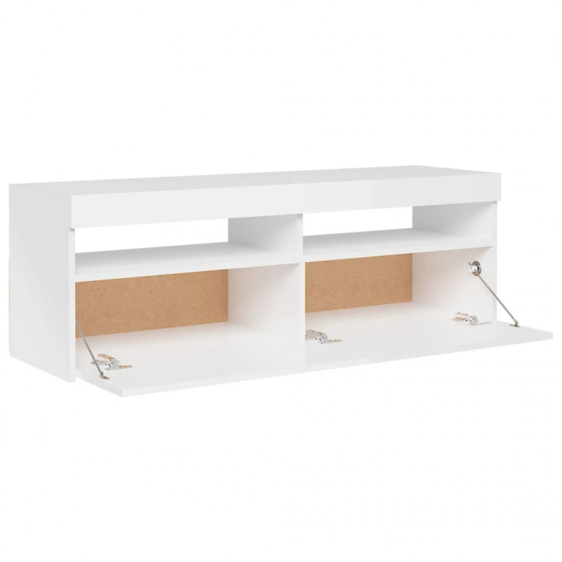 Szafka TV z oświetleniem LED, biała, wysoki połysk, 120x35x40cm