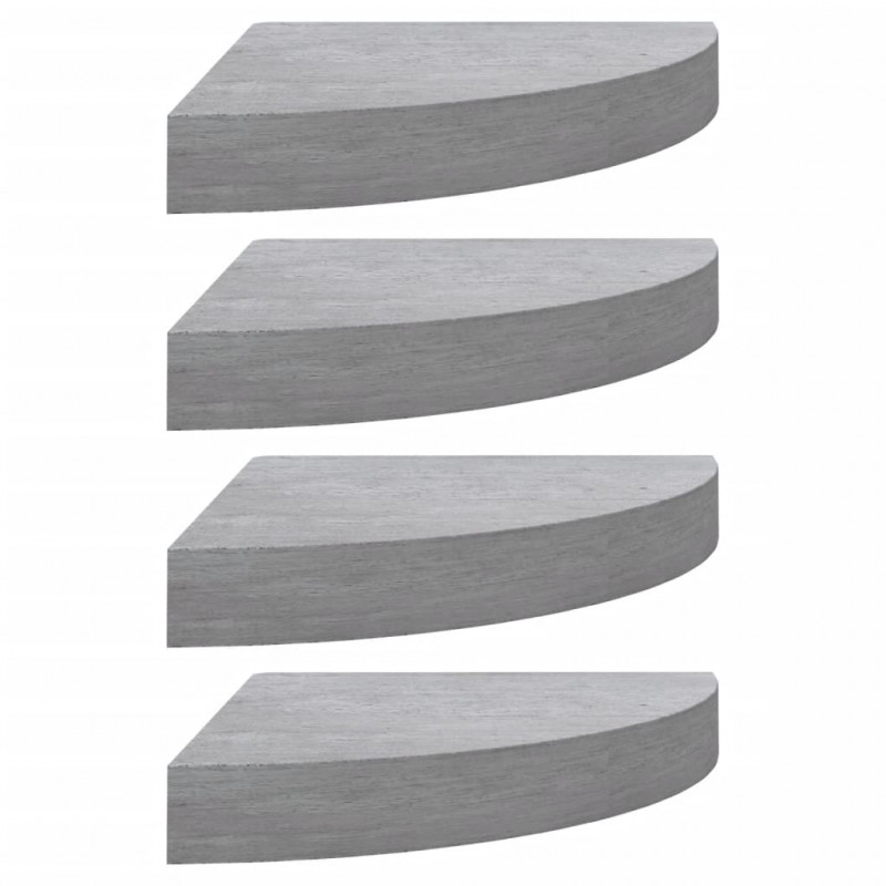 Narożne półki ścienne, 4 szt., szarość betonu, 25x25x3,8 cm MDF