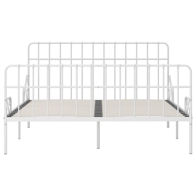 Rama łóżka ze stelażem z listw, biała, metalowa, 200 x 200 cm