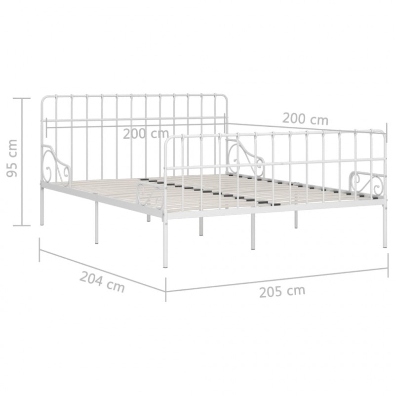 Rama łóżka ze stelażem z listw, biała, metalowa, 200 x 200 cm