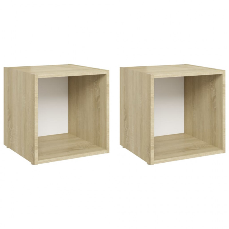 Szafki pod TV, 2 szt., biel i dąb sonoma, 37x35x37 cm