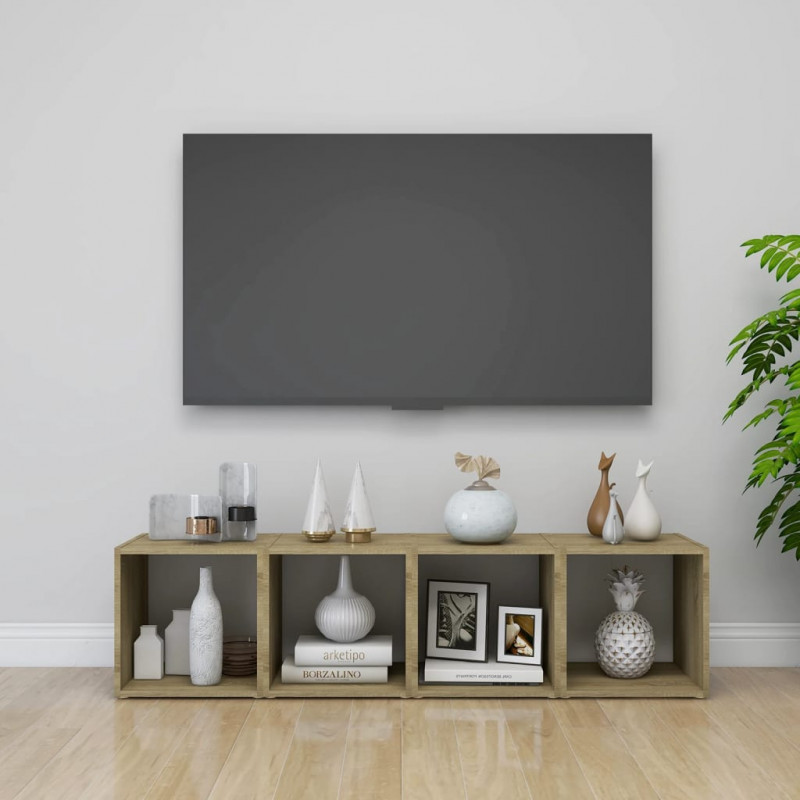 Szafki pod TV, 2 szt., biel i dąb sonoma, 37x35x37 cm