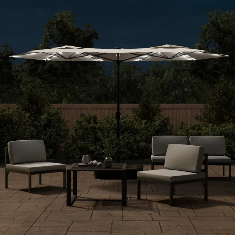 Podwójny parasol ogrodowy z LED, piaskowy, 316x240 cm