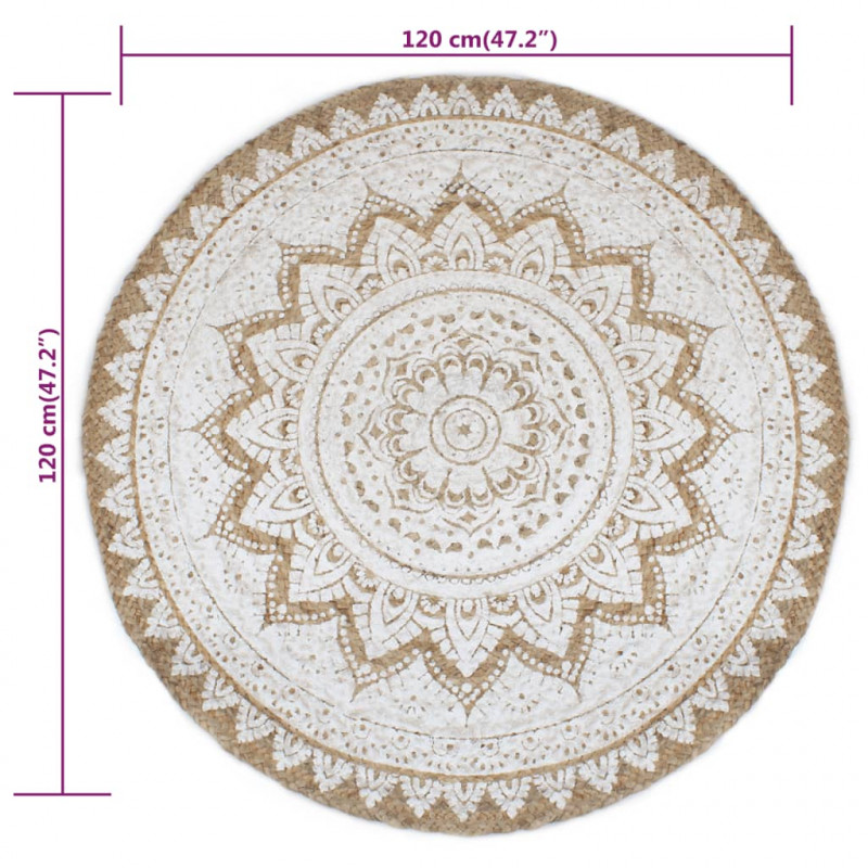 Dywan pleciony z juty z nadrukiem, 120 cm, okrągły