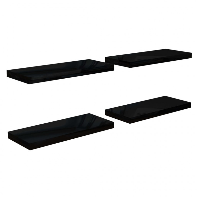 Półki ścienne 4 szt., wysoki połysk, czarne, 60x23,5x3,8 cm MDF