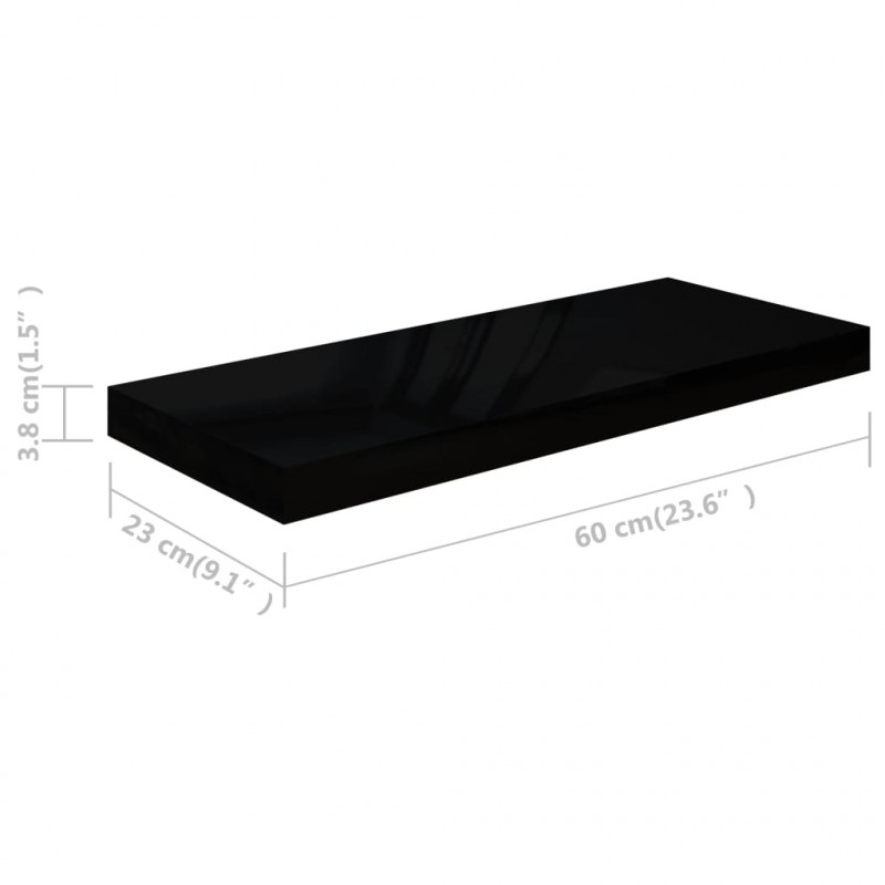 Półki ścienne 4 szt., wysoki połysk, czarne, 60x23,5x3,8 cm MDF