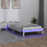 Rama łóżka z LED, biała, 100x200 cm, lite drewno