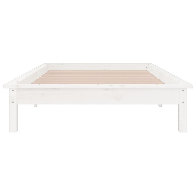 Rama łóżka z LED, biała, 100x200 cm, lite drewno