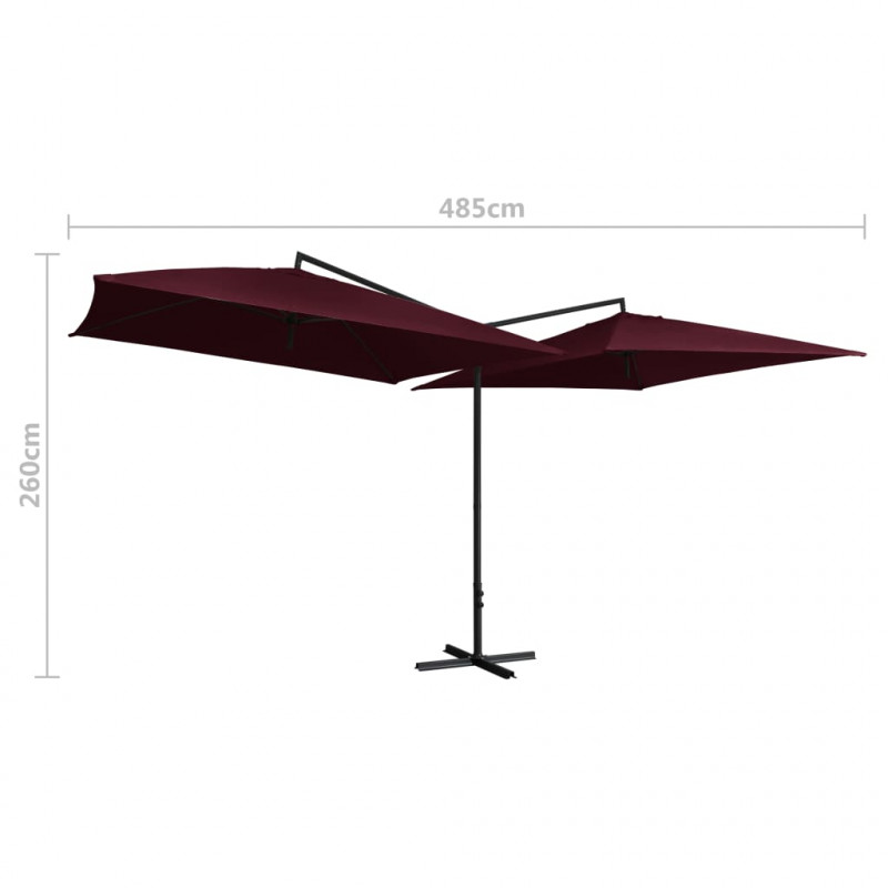 Podwójny parasol na stalowym słupku, 250 x 250 cm, bordowy