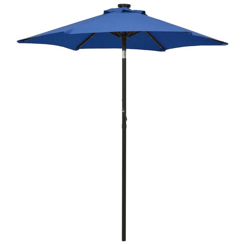 Parasol ogrodowy z LED, niebieski, 200x211 cm, aluminium