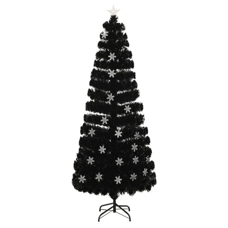 Choinka ze śnieżynkami LED, czarna, 240 cm, światłowodowa